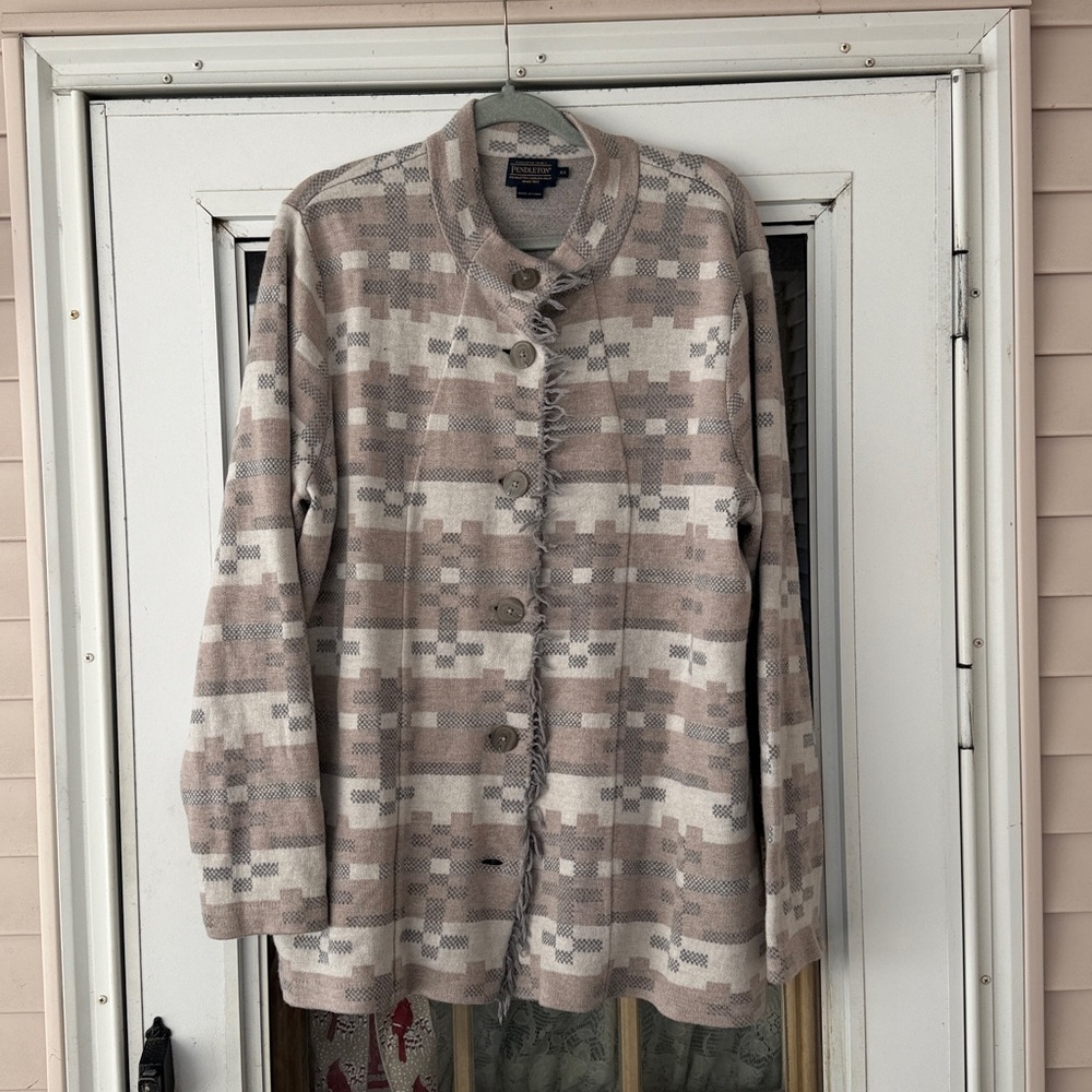 Pendleton Beige Patterned 100% Wool Cardigan